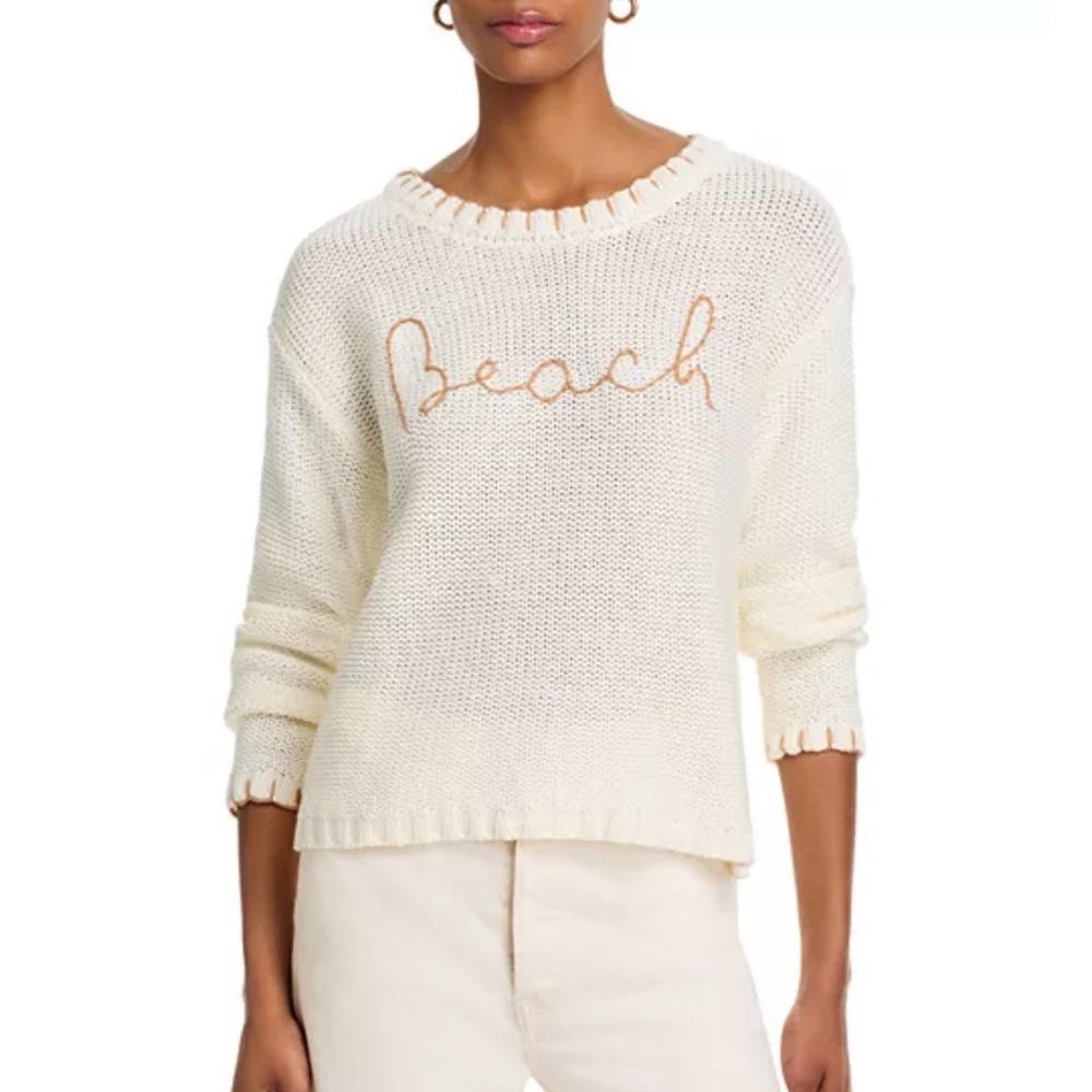 Vintage Havana Cream Sweater with Beach Embroidery Sz Medium